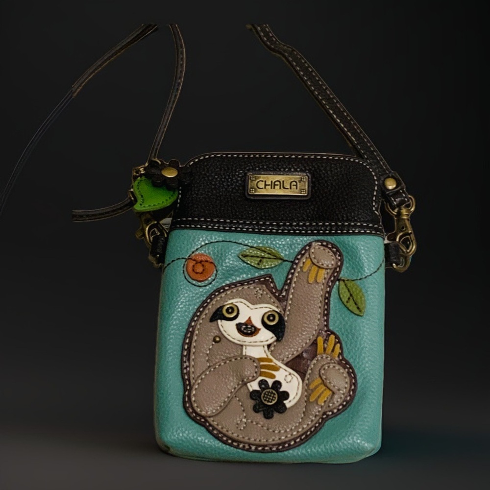 Chala Black and Green Crossbody Bag with Sloth Design
